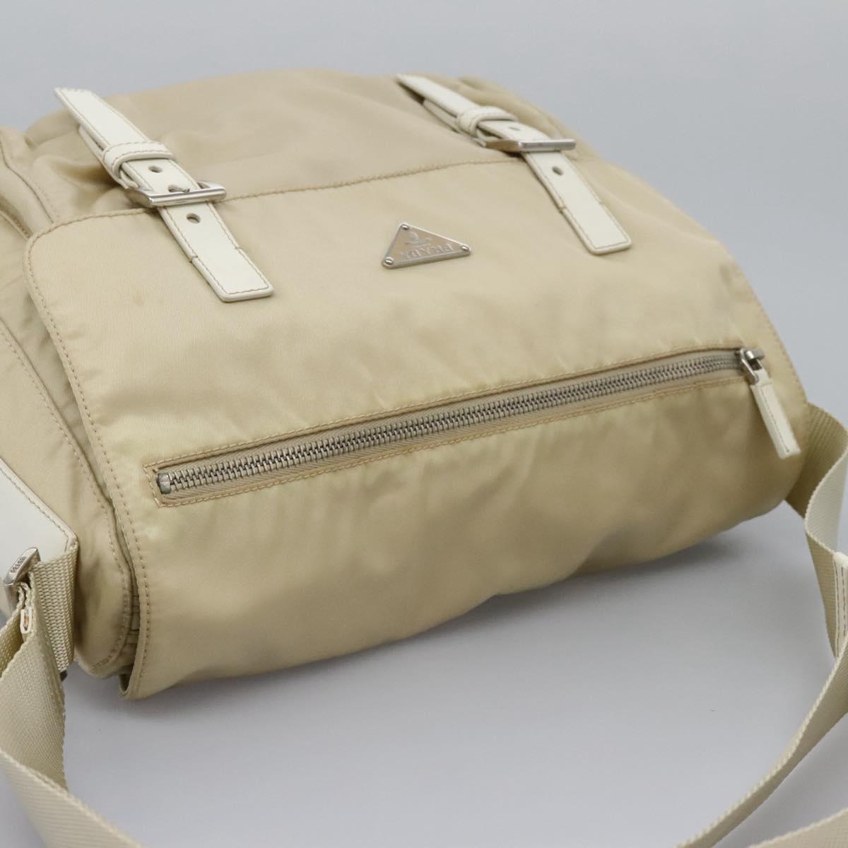PRADA Shoulder Bag Nylon Beige Silver Auth ac3661