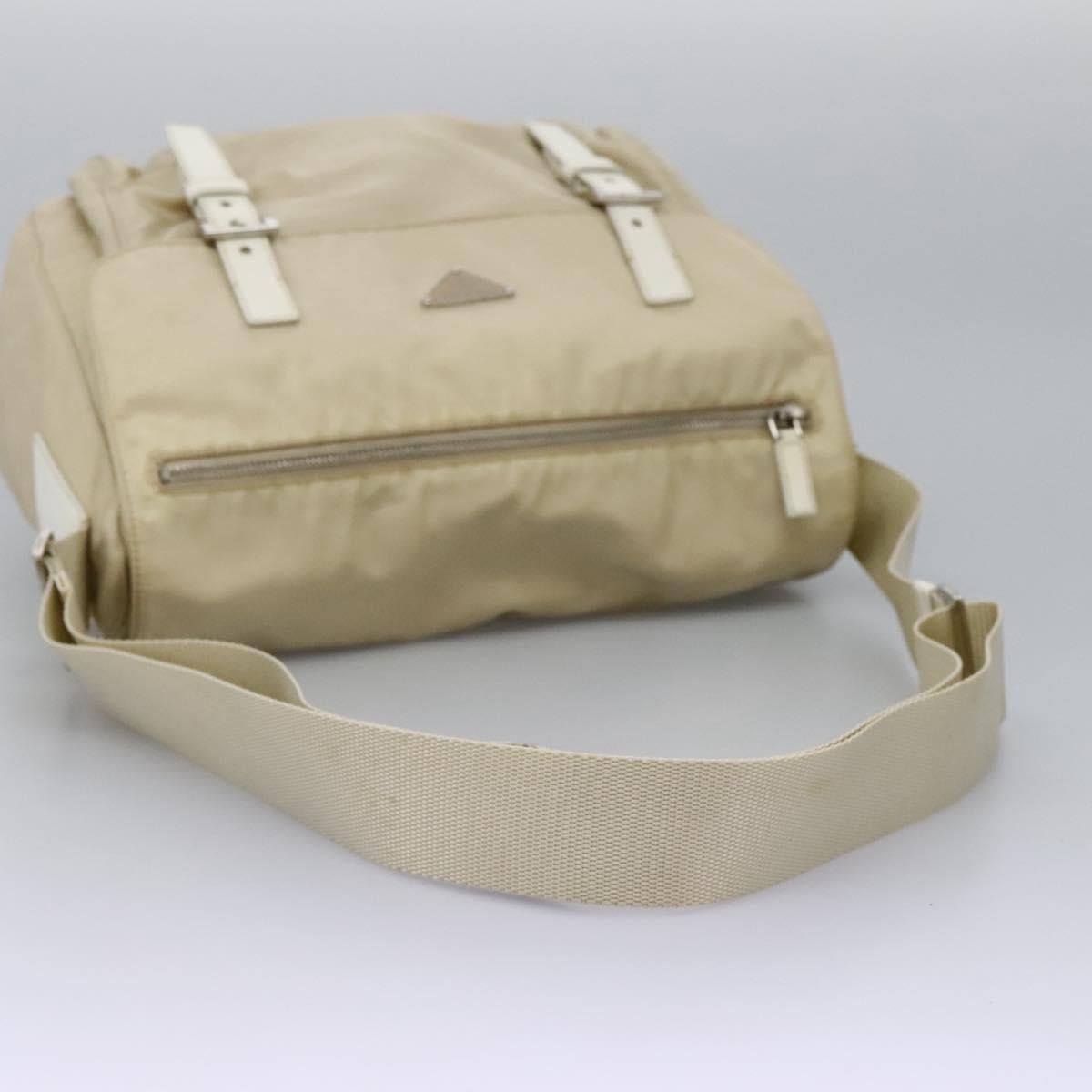 PRADA Shoulder Bag Nylon Beige Silver Auth ac3661