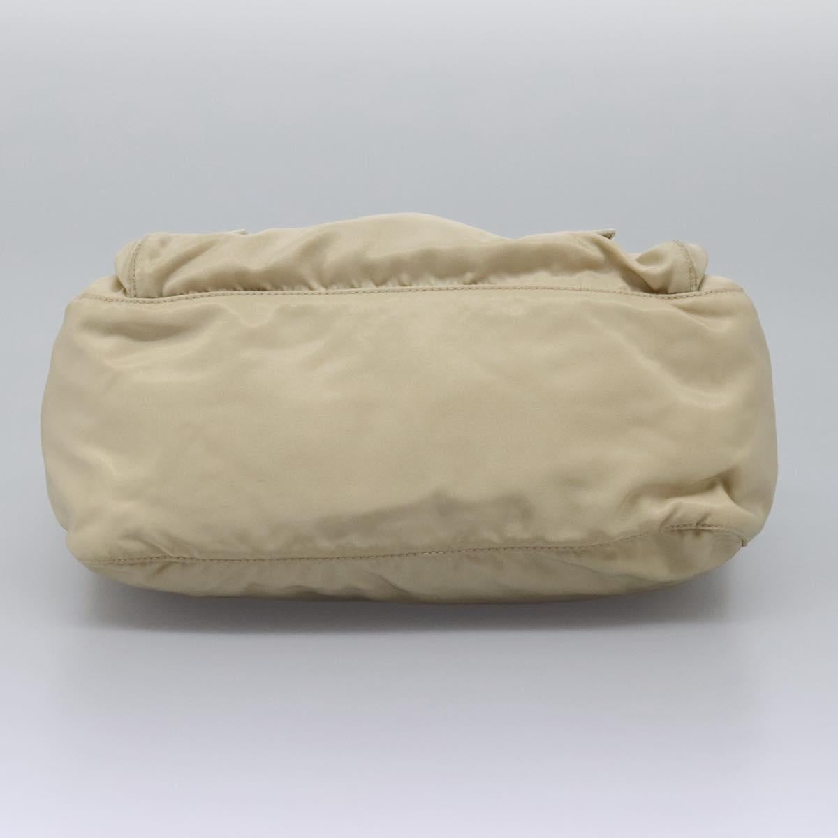 PRADA Shoulder Bag Nylon Beige Silver Auth ac3661