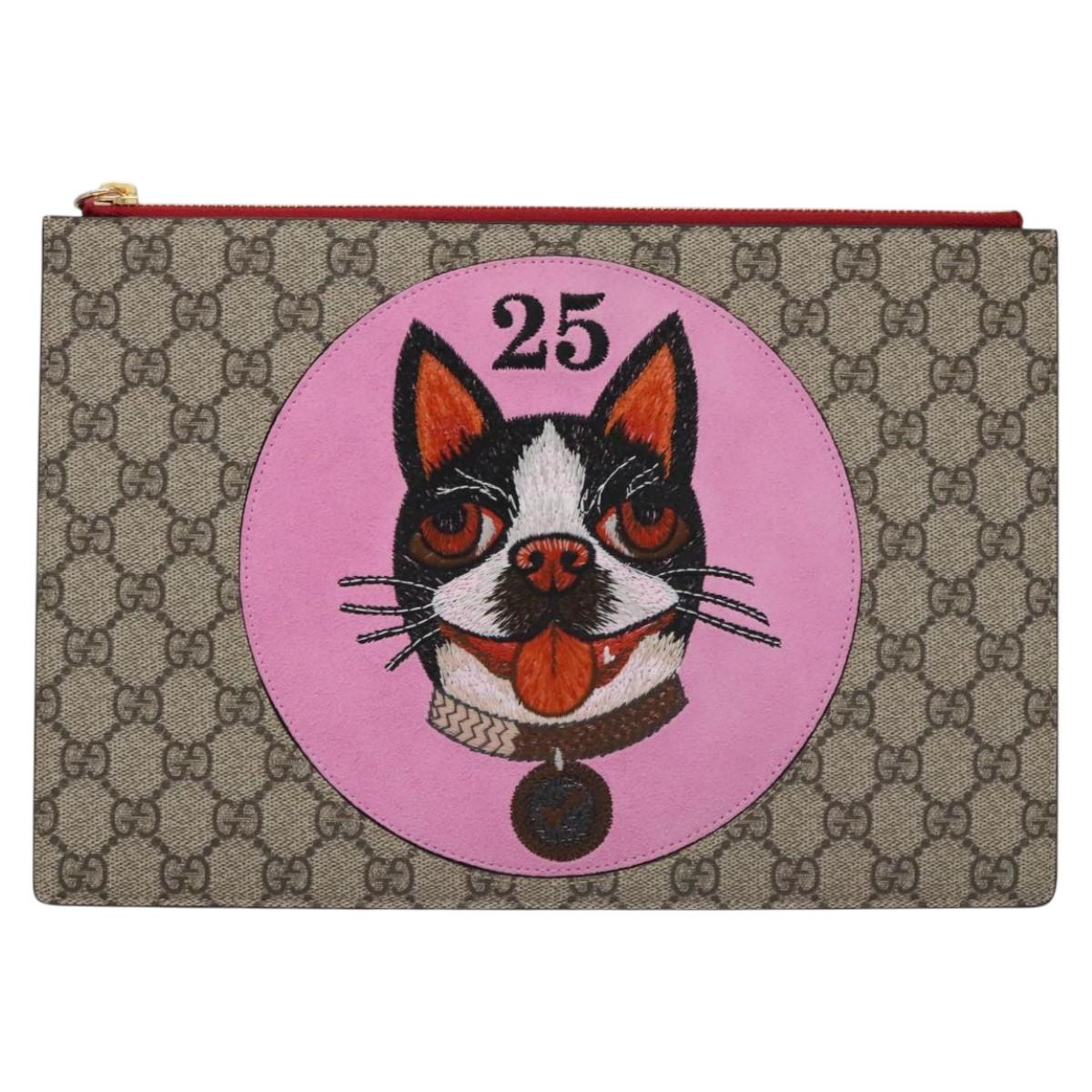 GUCCI GG Supreme BODCO Clutch Bag PVC Beige Gold 506280 Auth ac3672V