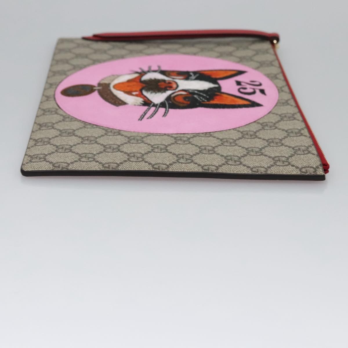 GUCCI GG Supreme BODCO Clutch Bag PVC Beige Gold 506280 Auth ac3672V
