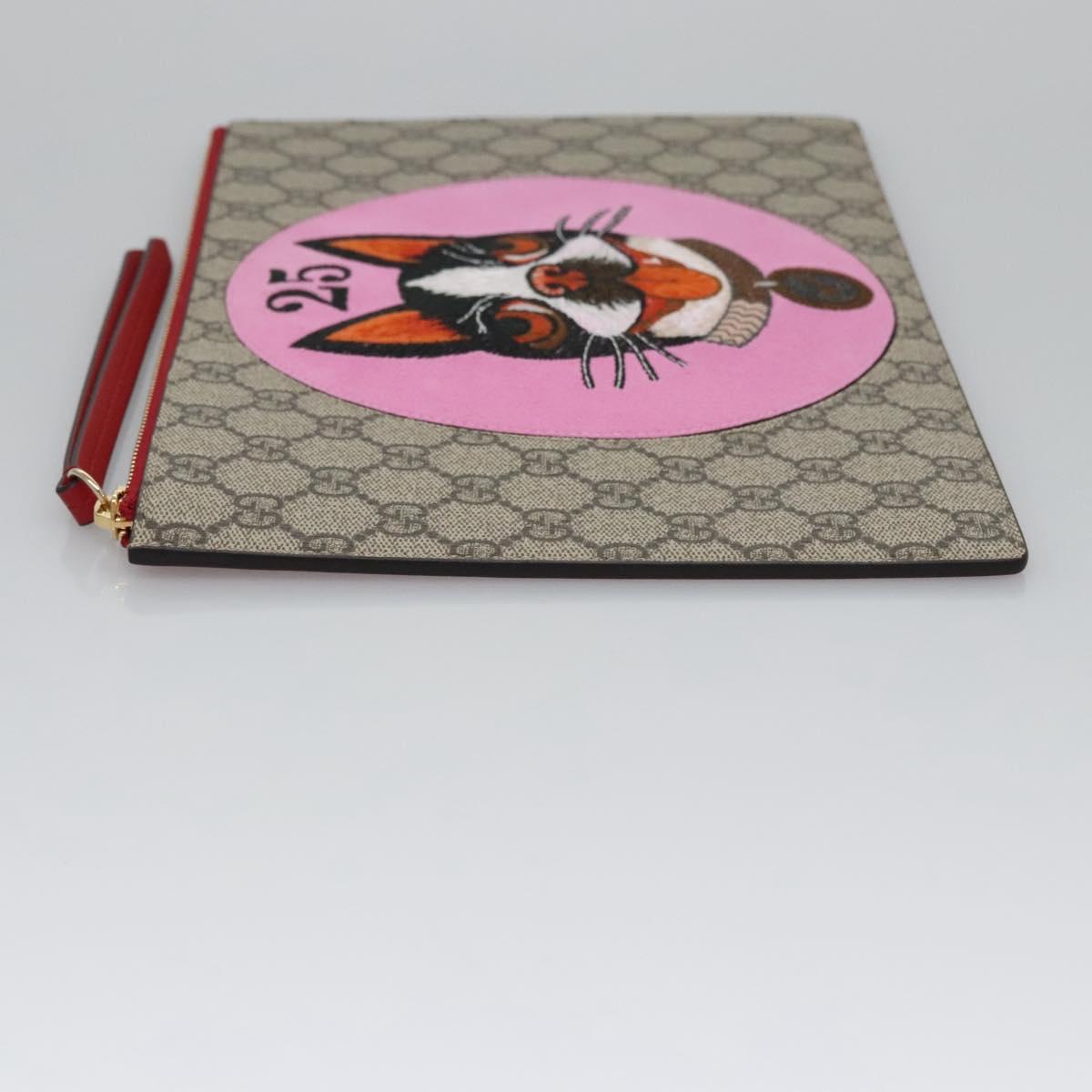 GUCCI GG Supreme BODCO Clutch Bag PVC Beige Gold 506280 Auth ac3672V
