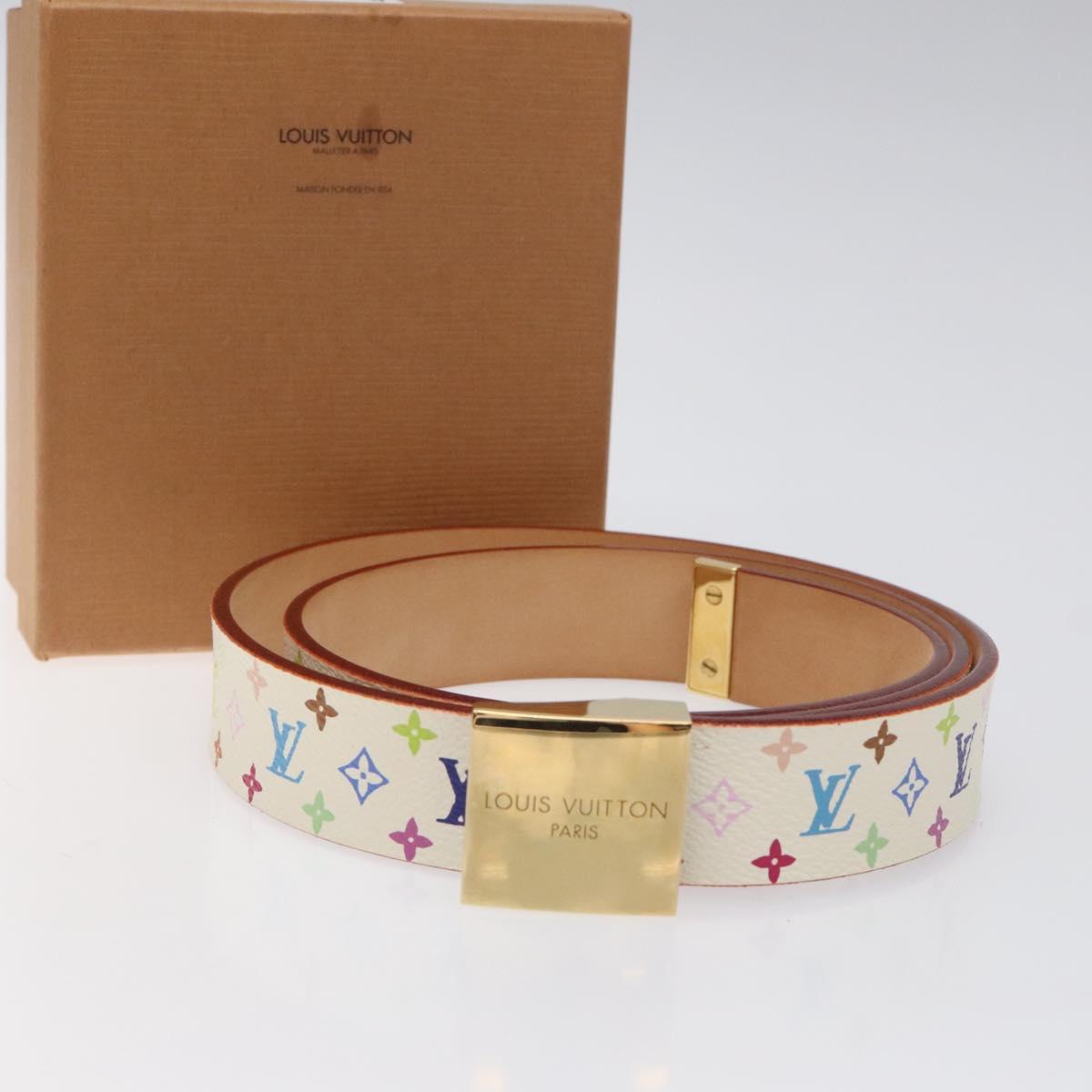 LOUIS VUITTON Multicolor Ceinture Care Belt 34.6"""" White M9682 LV Auth ac3693