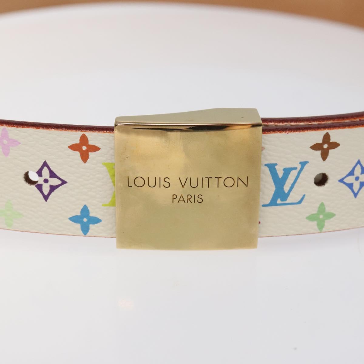 LOUIS VUITTON Multicolor Ceinture Care Belt 34.6"""" White M9682 LV Auth ac3693
