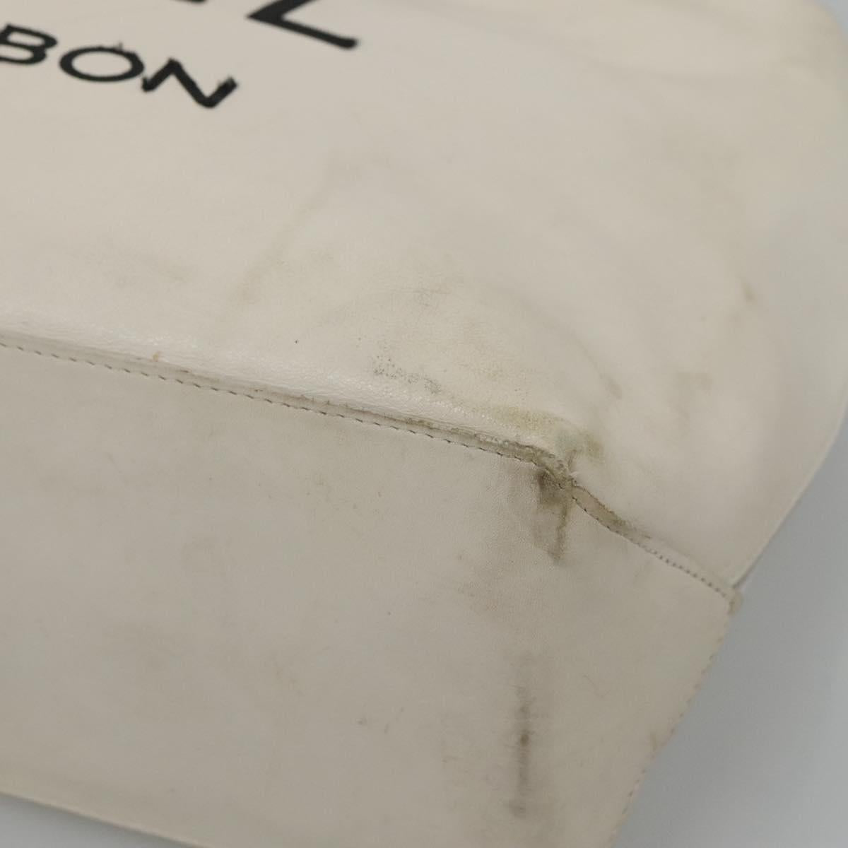 CHANEL Tote Bag Leather White Silver CC Auth ac3702