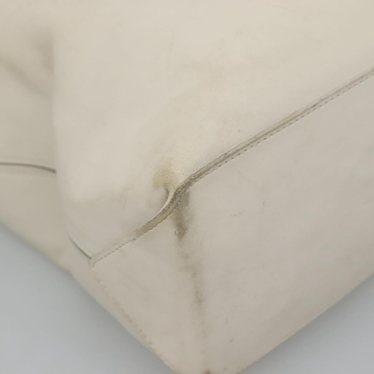 CHANEL Tote Bag Leather White Silver CC Auth ac3702