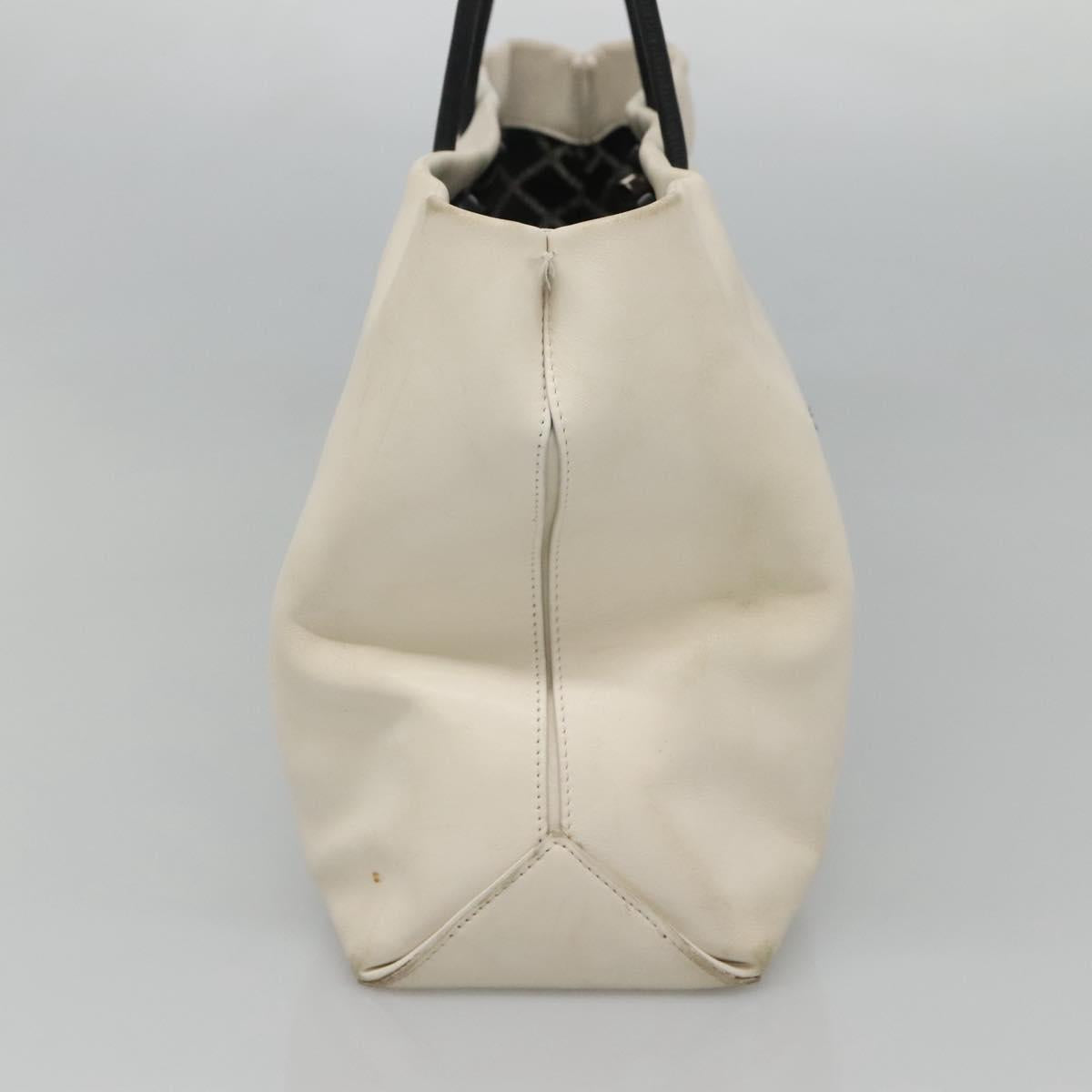 CHANEL Tote Bag Leather White Silver CC Auth ac3702