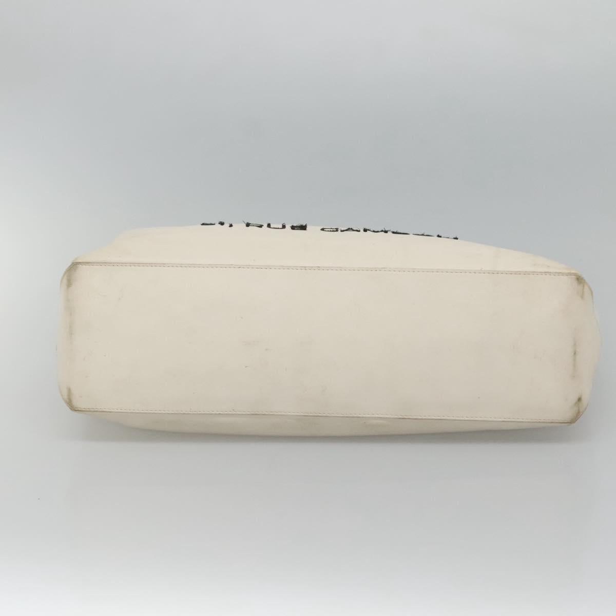 CHANEL Tote Bag Leather White Silver CC Auth ac3702