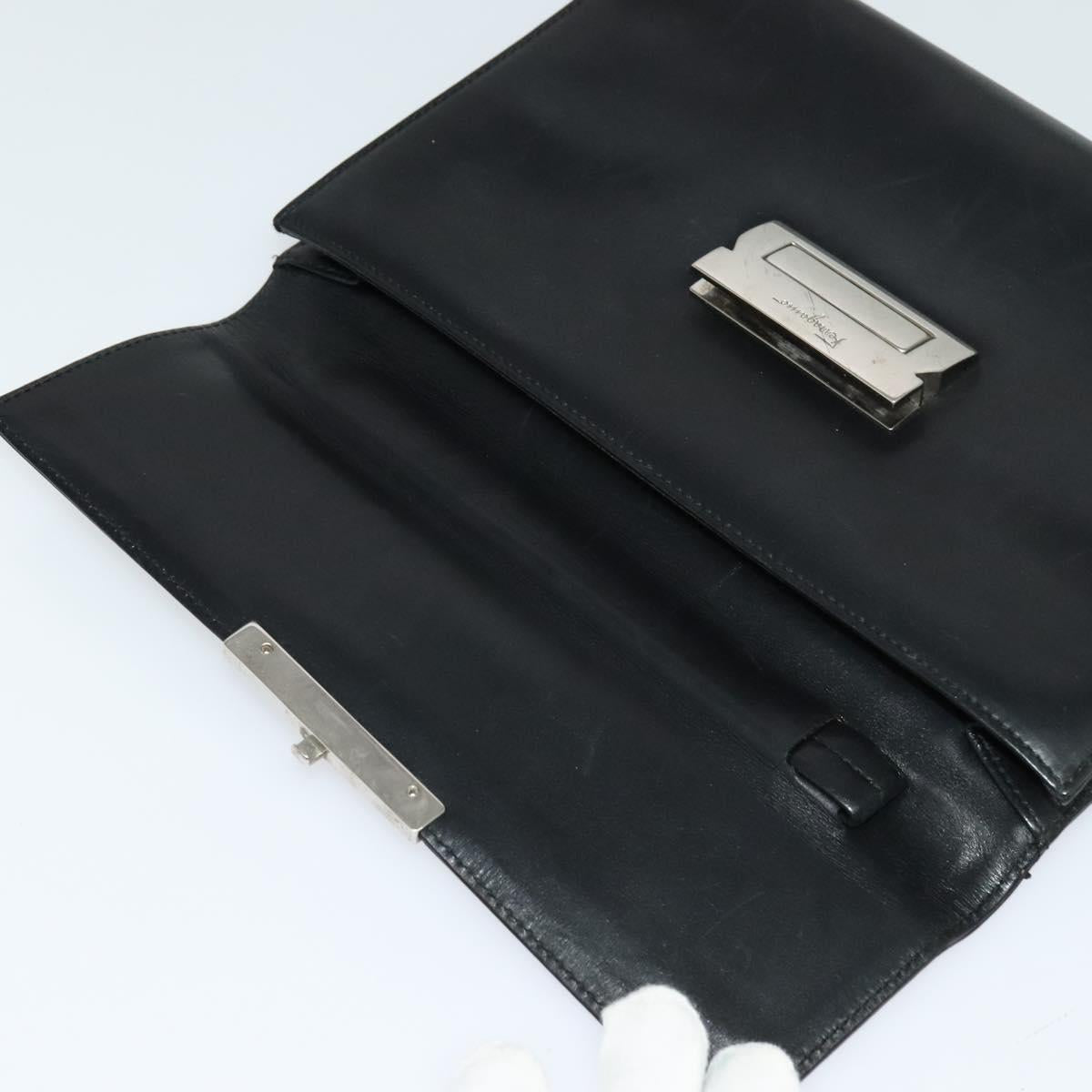 Salvatore Ferragamo Clutch Bag Leather Black Auth ac3703