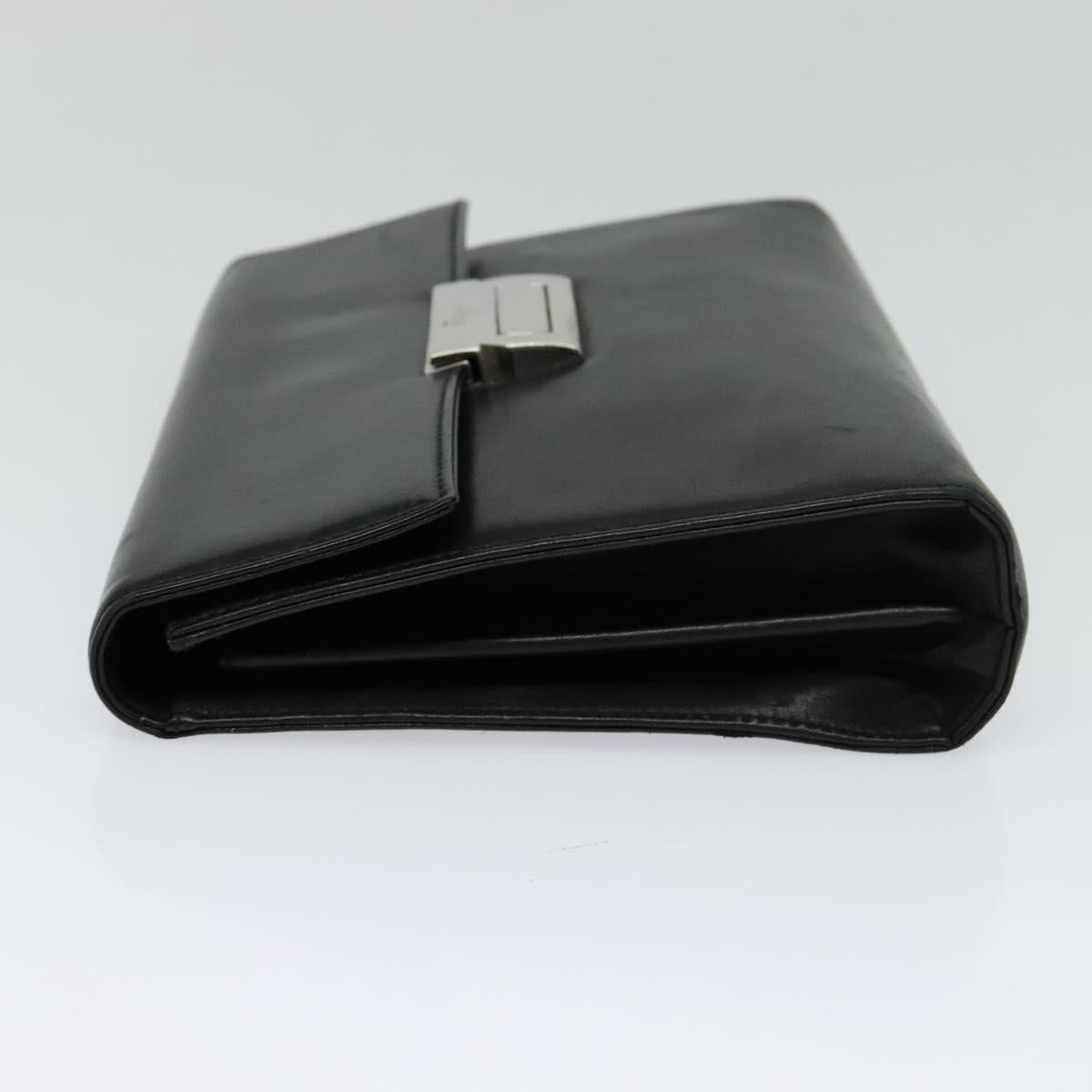 Salvatore Ferragamo Clutch Bag Leather Black Auth ac3703