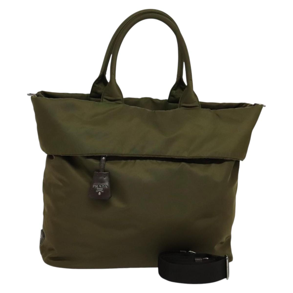PRADA Hand Bag Nylon 2way Khaki Auth ac3713