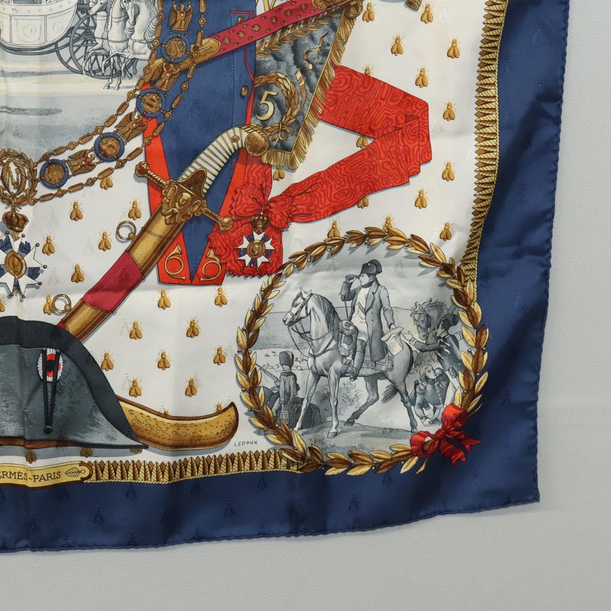 HERMES Carre 90 Scarf ""NAPOLEON"" Silk Blue Auth ac3733