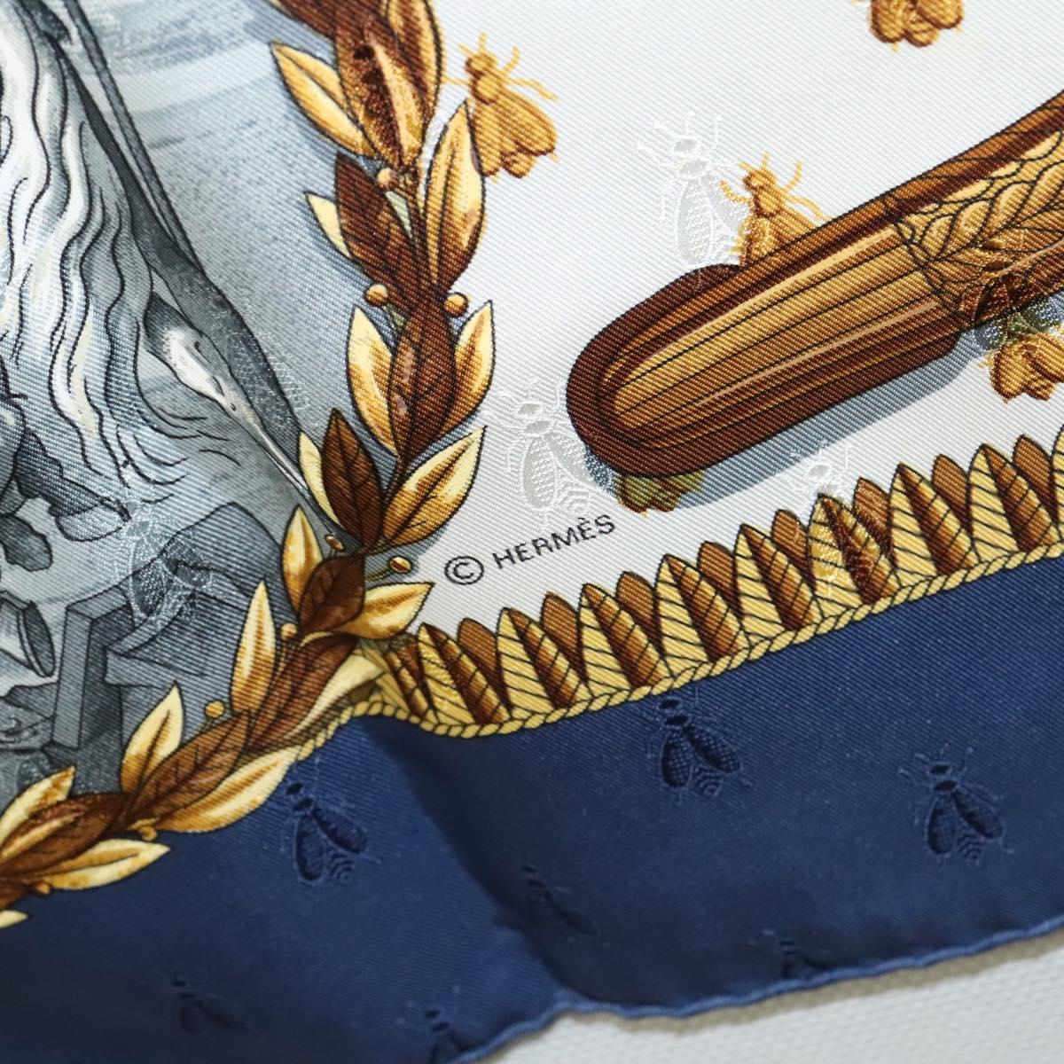 HERMES Carre 90 Scarf ""NAPOLEON"" Silk Blue Auth ac3733