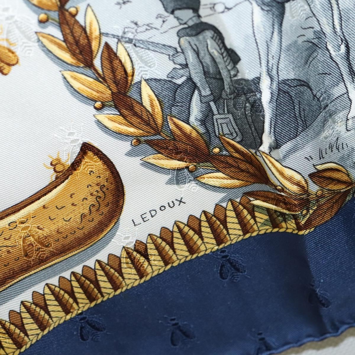 HERMES Carre 90 Scarf ""NAPOLEON"" Silk Blue Auth ac3733