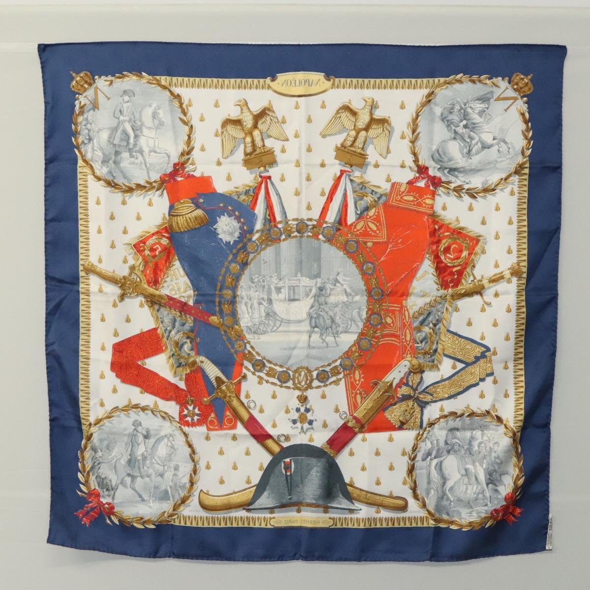 HERMES Carre 90 Scarf ""NAPOLEON"" Silk Blue Auth ac3733