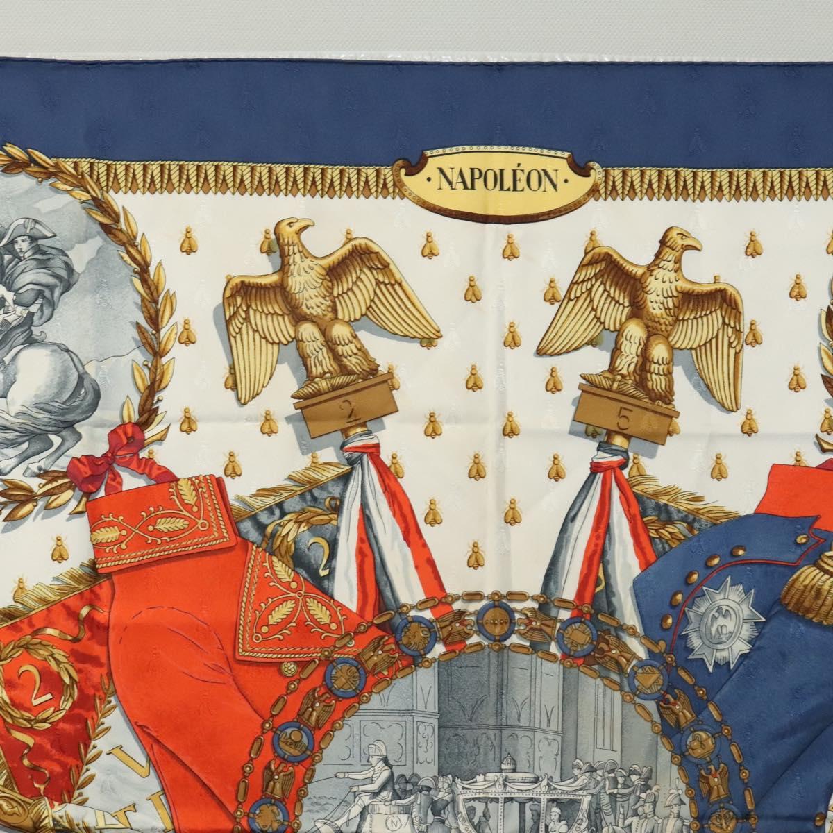 HERMES Carre 90 Scarf ""NAPOLEON"" Silk Blue Auth ac3733