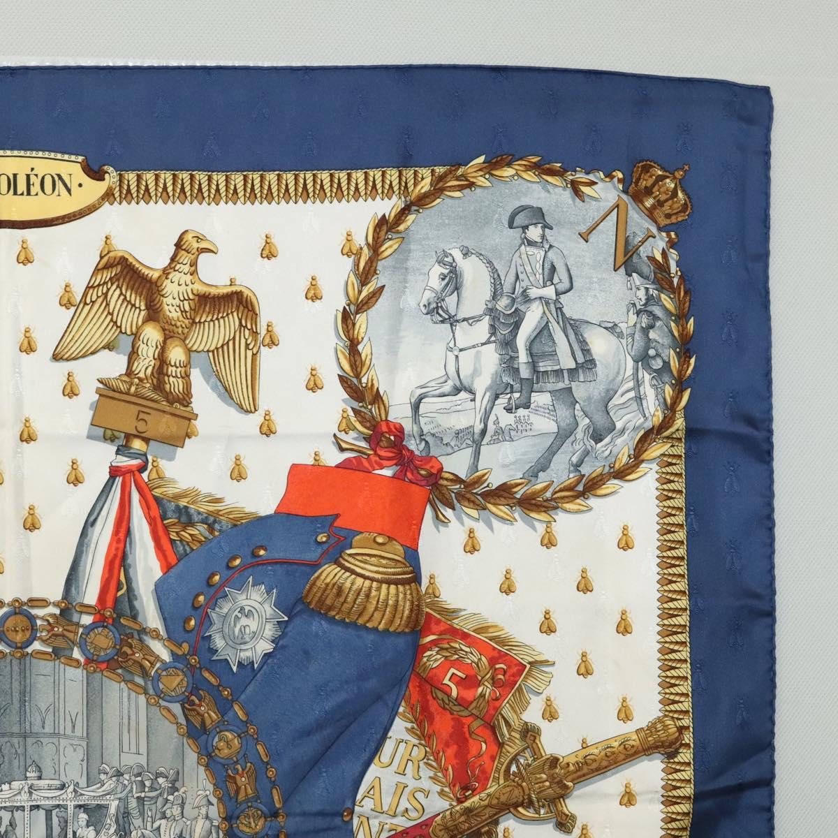 HERMES Carre 90 Scarf ""NAPOLEON"" Silk Blue Auth ac3733