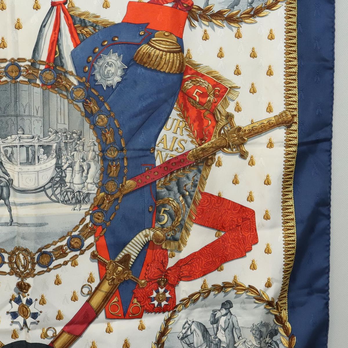 HERMES Carre 90 Scarf ""NAPOLEON"" Silk Blue Auth ac3733