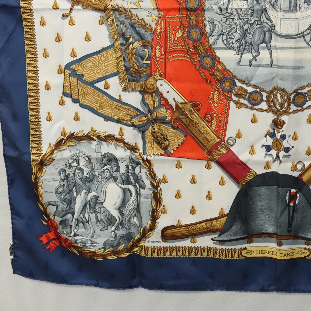 HERMES Carre 90 Scarf ""NAPOLEON"" Silk Blue Auth ac3733