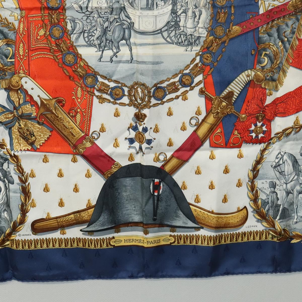 HERMES Carre 90 Scarf ""NAPOLEON"" Silk Blue Auth ac3733