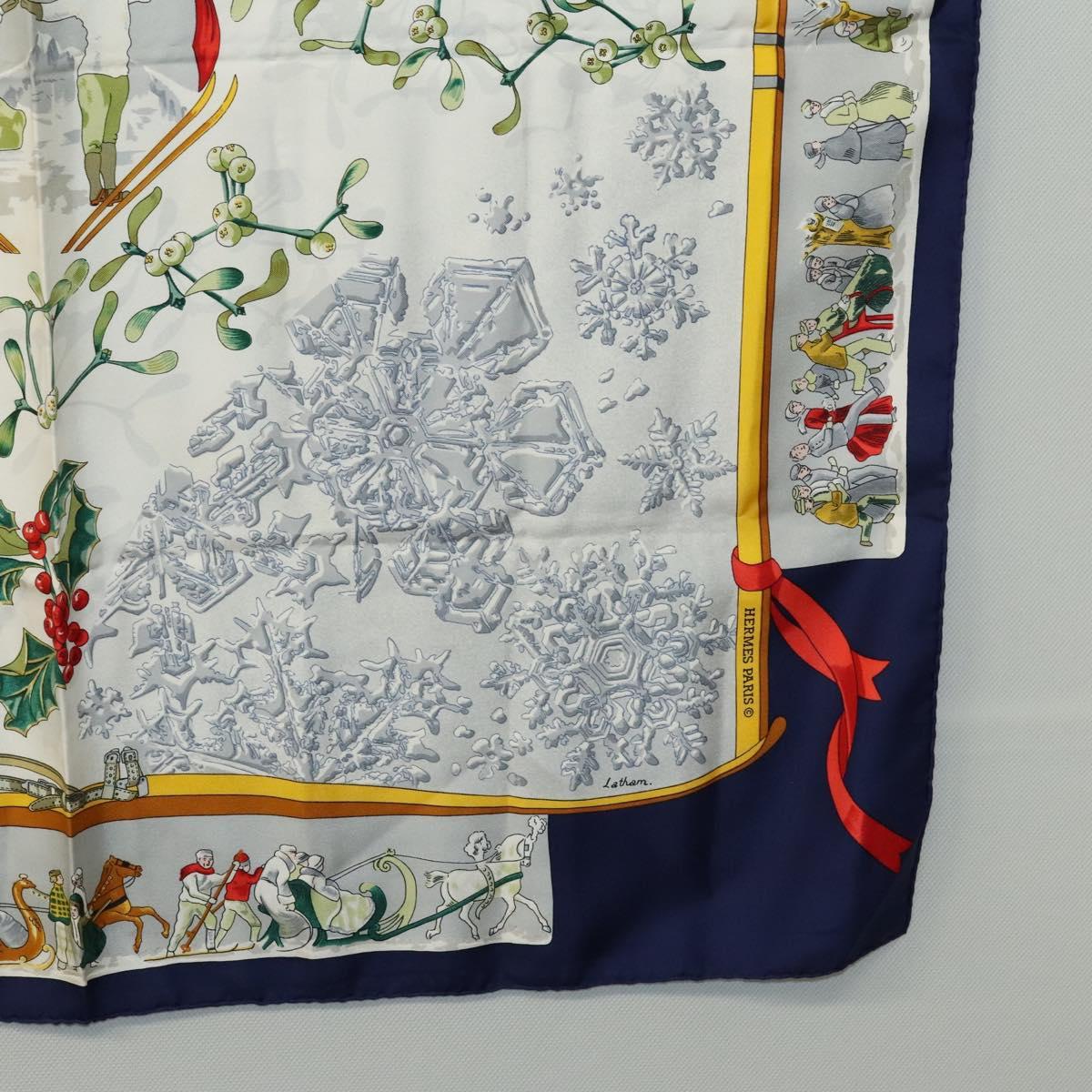 HERMES Carre 90 Scarf ""Neige d'Antan"" Silk Navy Auth ac3734