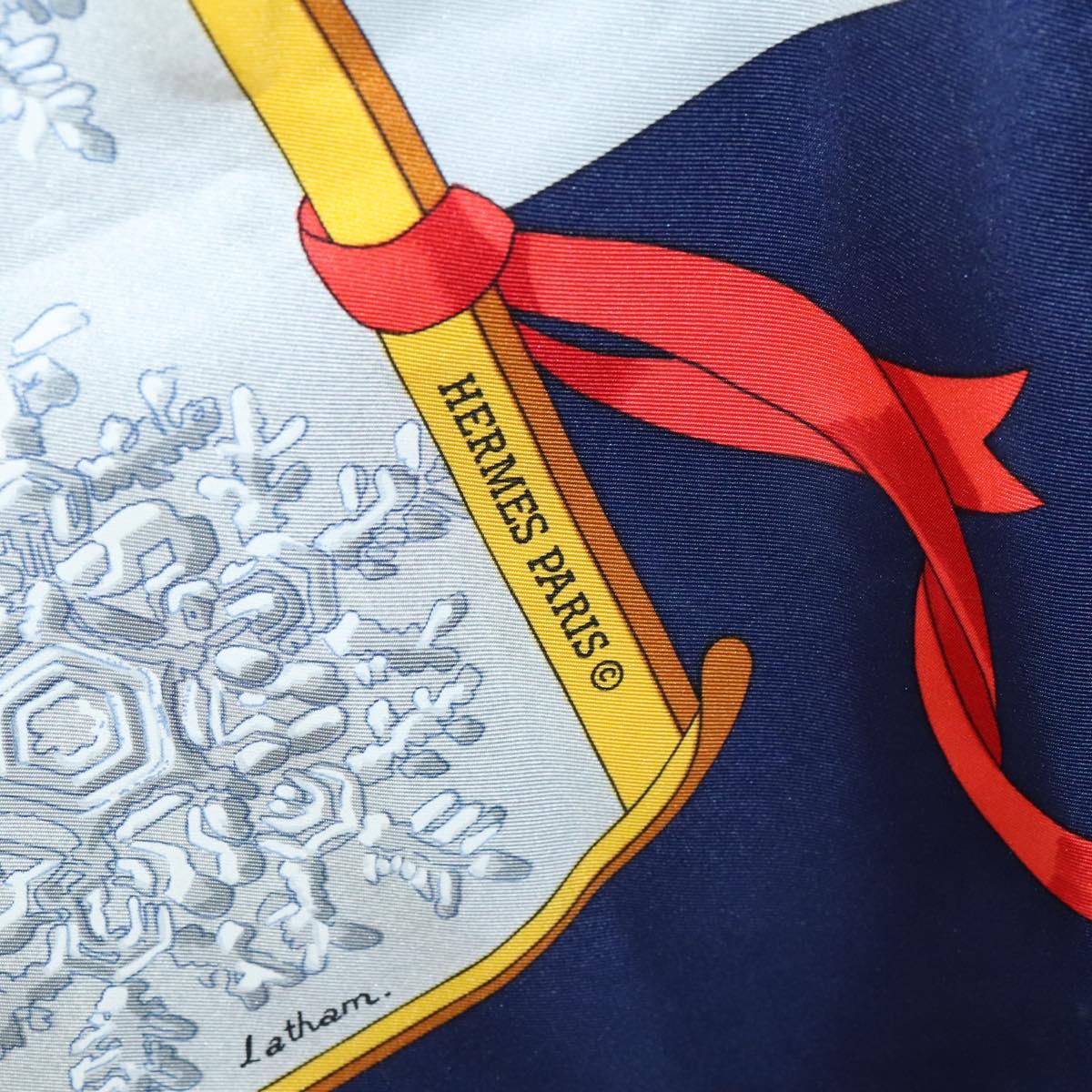 HERMES Carre 90 Scarf ""Neige d'Antan"" Silk Navy Auth ac3734