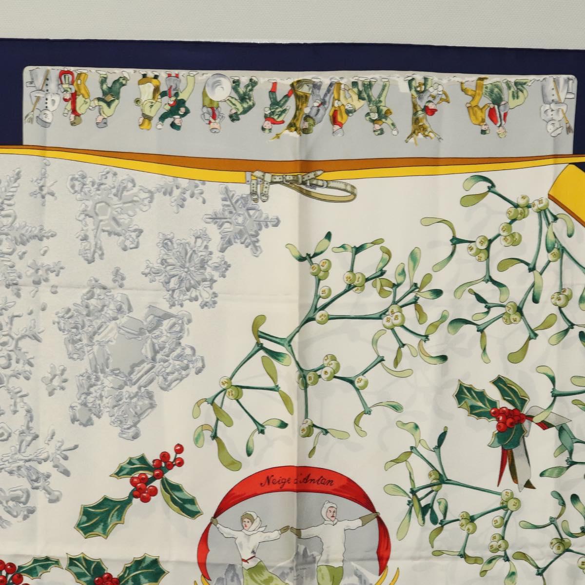 HERMES Carre 90 Scarf ""Neige d'Antan"" Silk Navy Auth ac3734