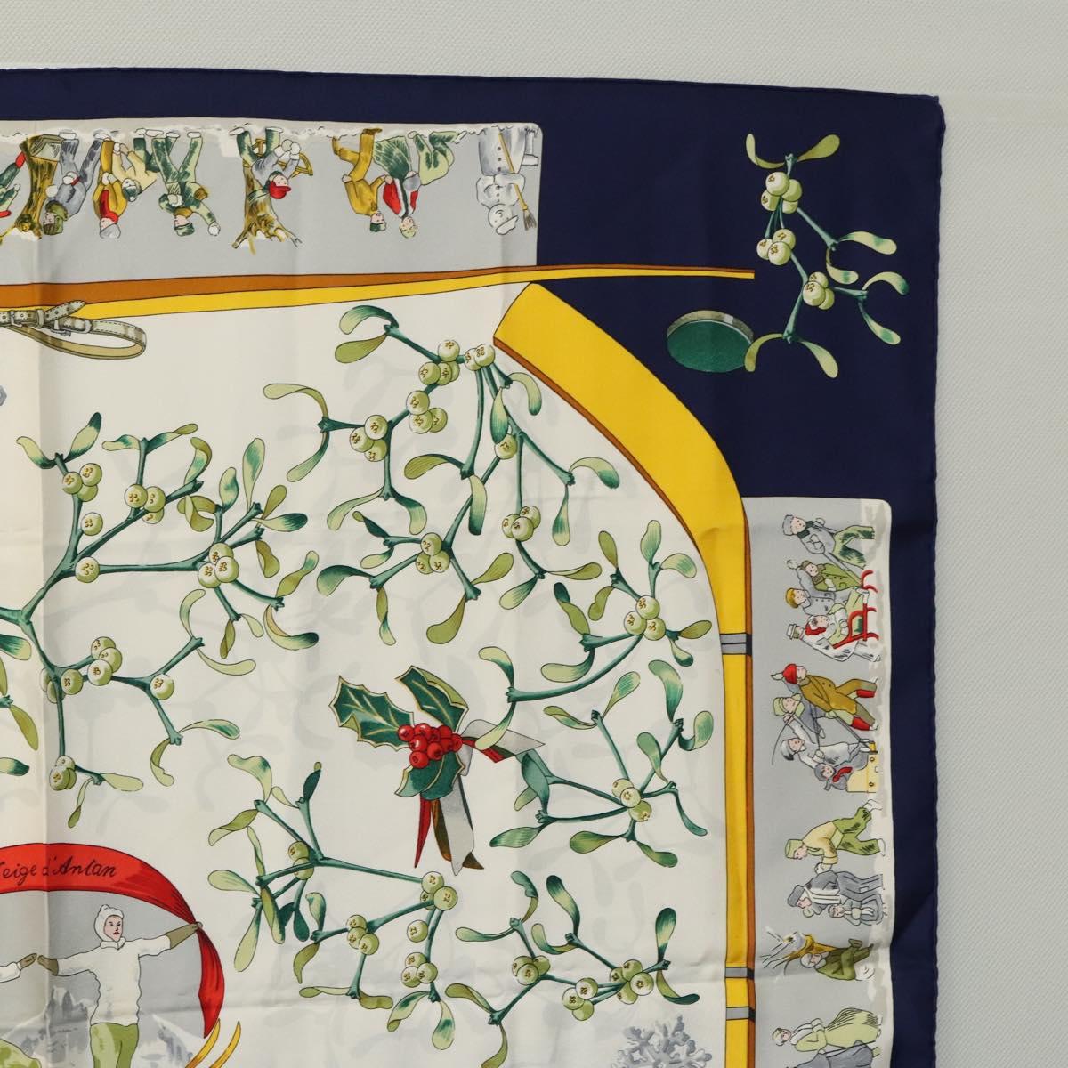 HERMES Carre 90 Scarf ""Neige d'Antan"" Silk Navy Auth ac3734