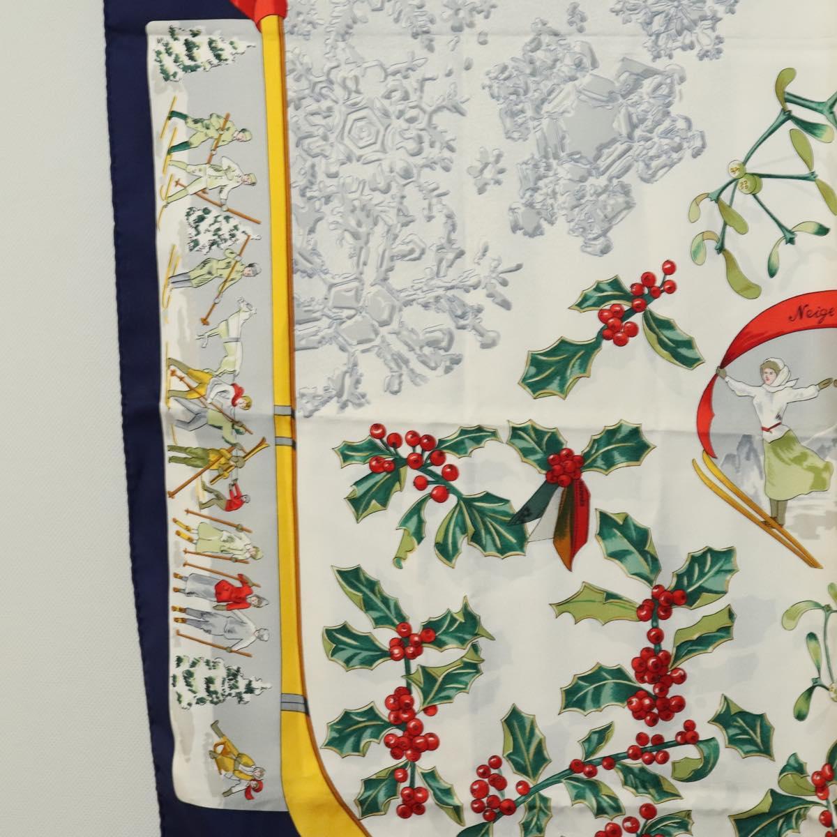 HERMES Carre 90 Scarf ""Neige d'Antan"" Silk Navy Auth ac3734