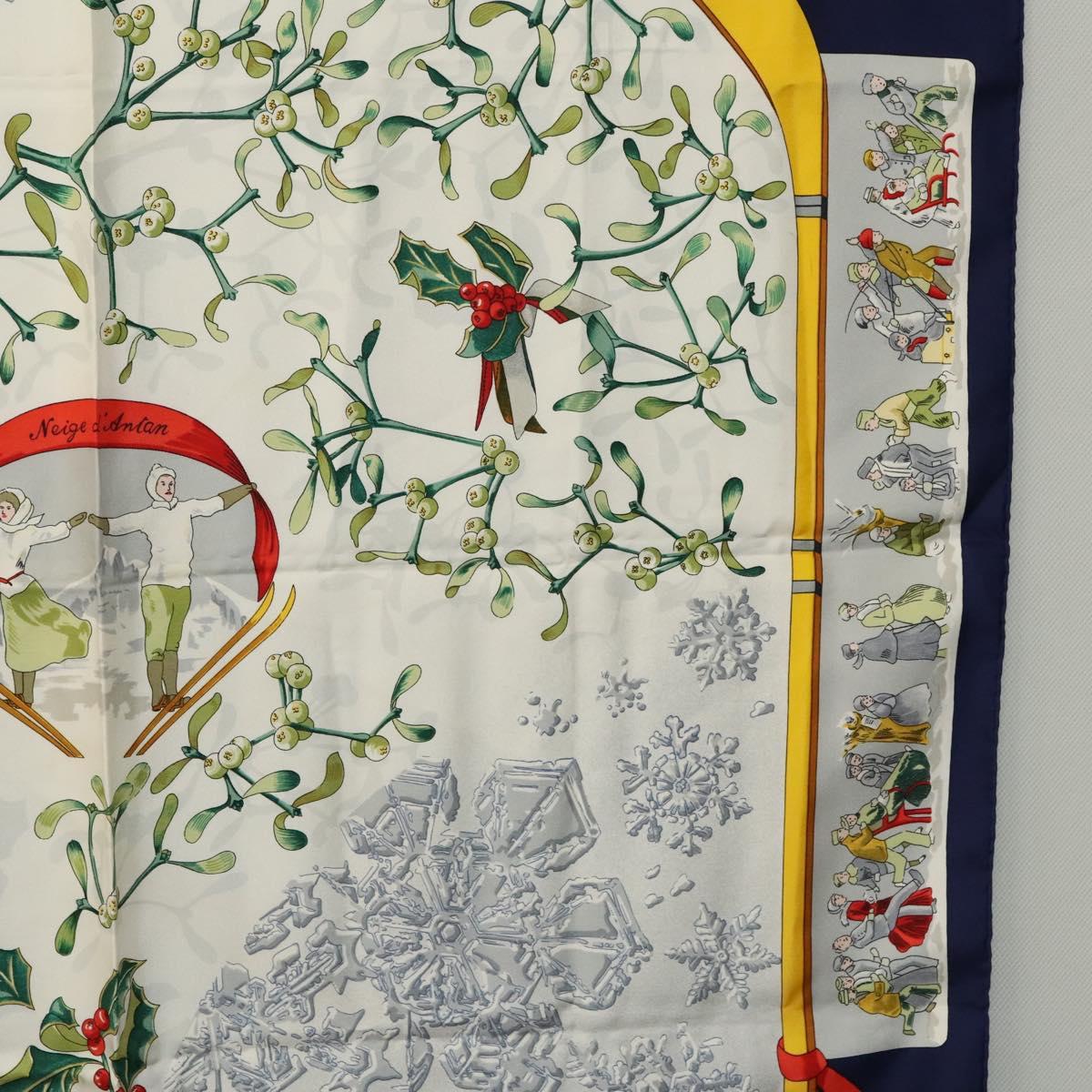 HERMES Carre 90 Scarf ""Neige d'Antan"" Silk Navy Auth ac3734