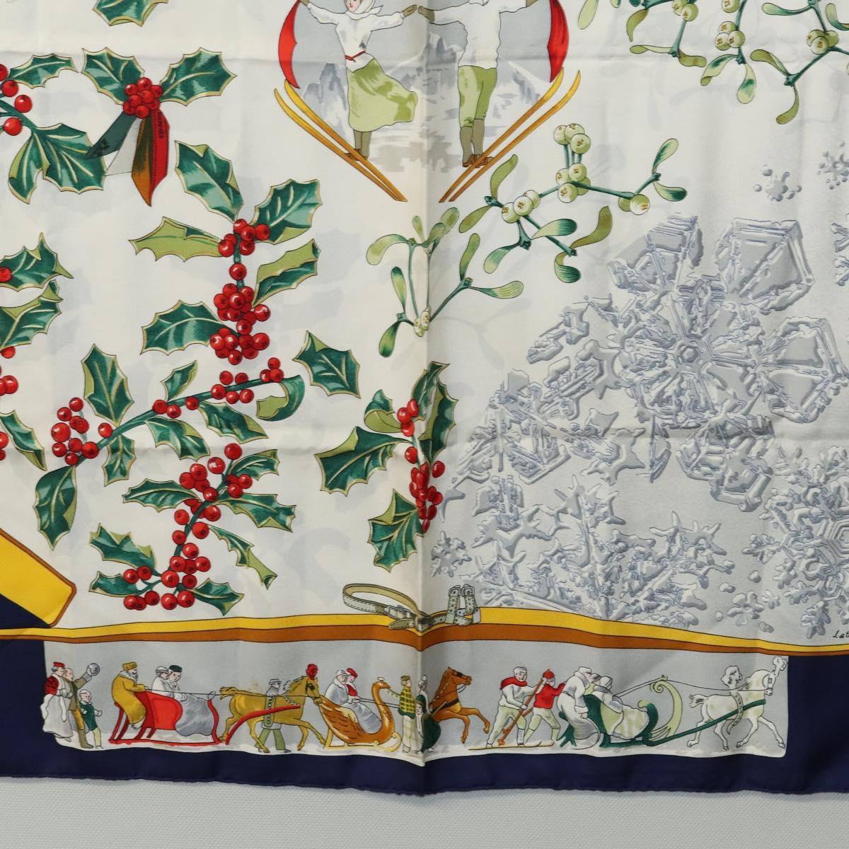 HERMES Carre 90 Scarf ""Neige d'Antan"" Silk Navy Auth ac3734