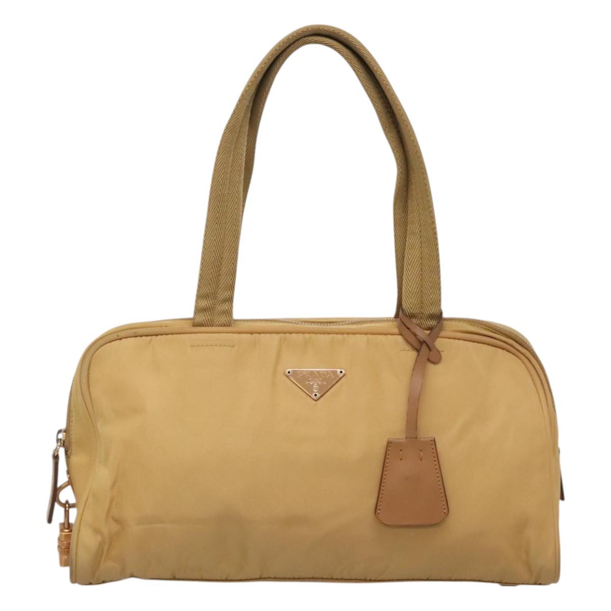 PRADA Hand Bag Nylon Gold Yellow Auth ac3741