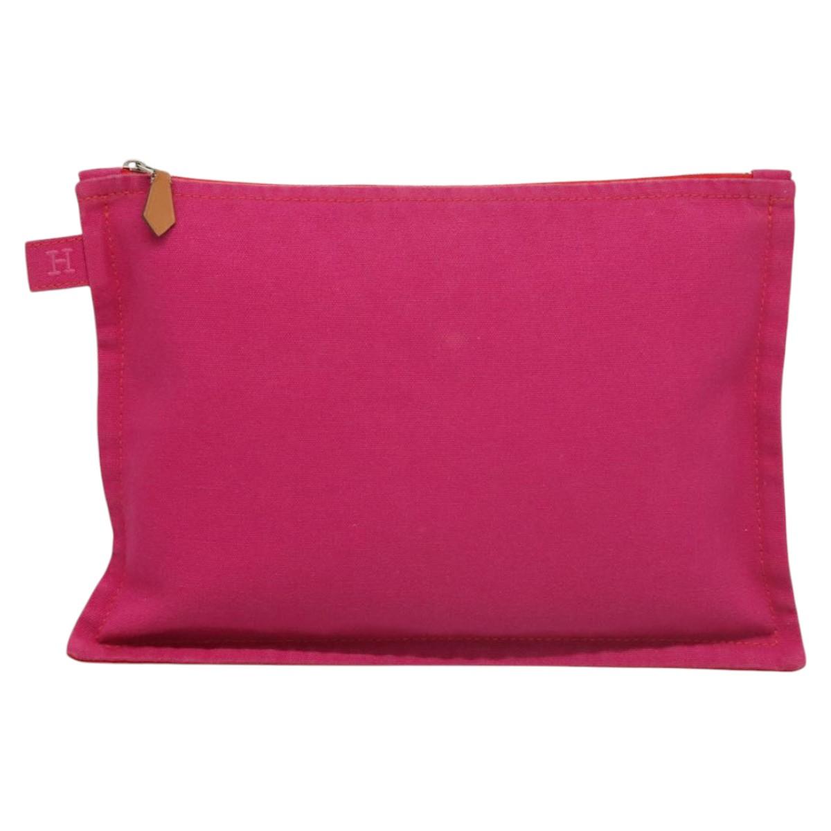 HERMES Bora Bora Pouch MM Pouch Canvas Pink Silver Auth ac3752
