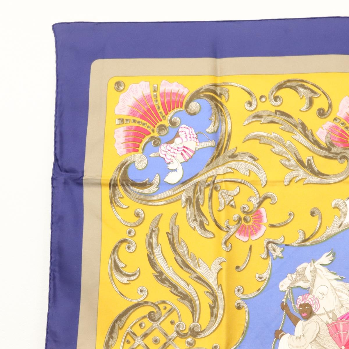 HERMES Carre 90 Scarf ""CHEVAL TURC"" Silk Blue Auth ac3753