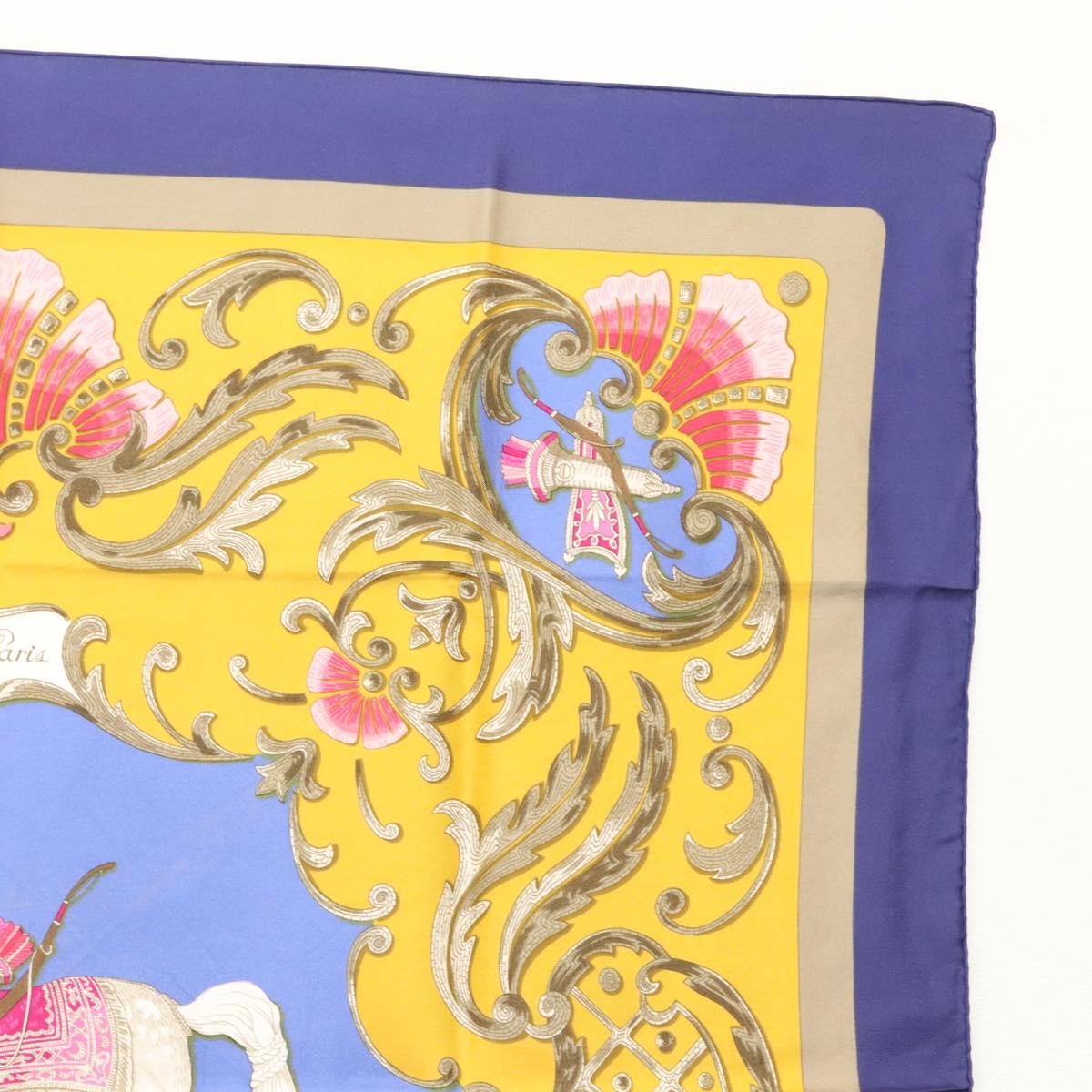 HERMES Carre 90 Scarf ""CHEVAL TURC"" Silk Blue Auth ac3753