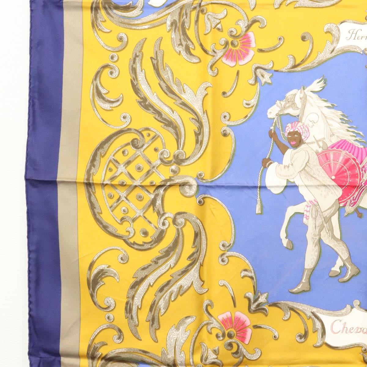 HERMES Carre 90 Scarf ""CHEVAL TURC"" Silk Blue Auth ac3753