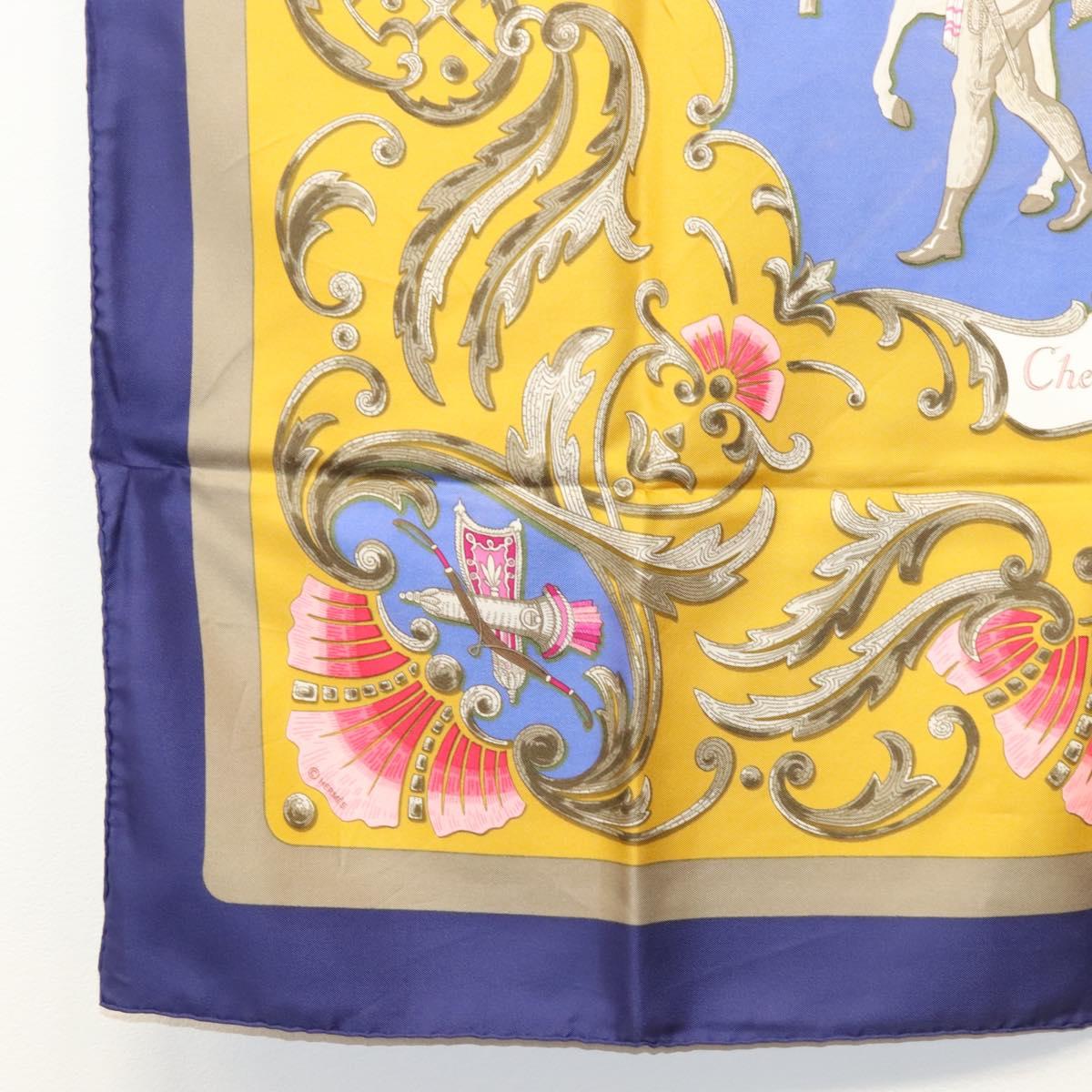 HERMES Carre 90 Scarf ""CHEVAL TURC"" Silk Blue Auth ac3753