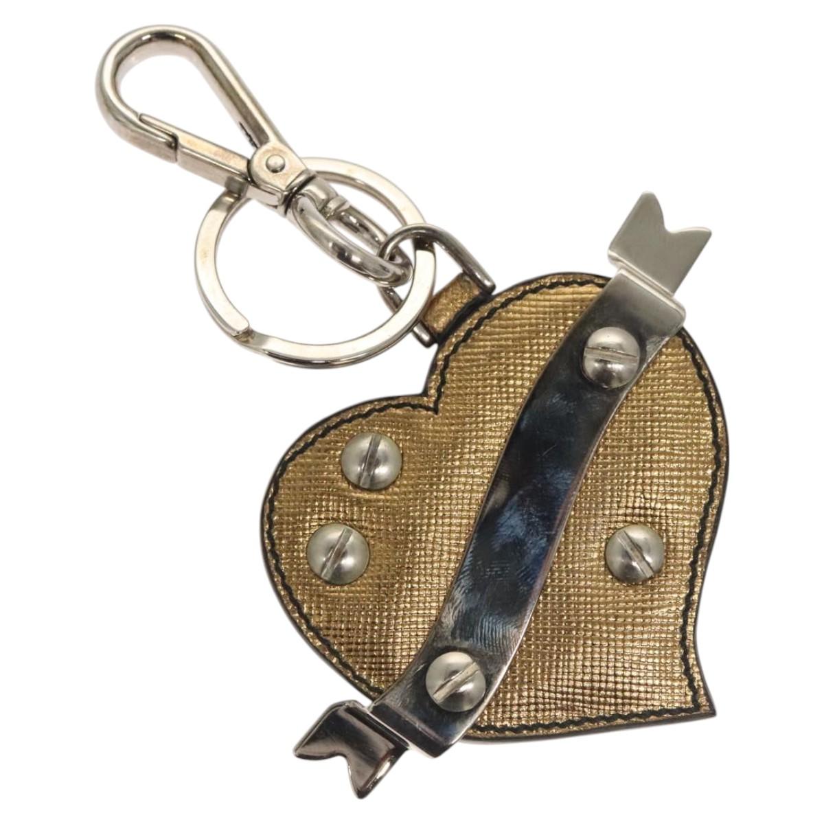 PRADA Key Holder Safiano leather Gold Tone Auth ac3756