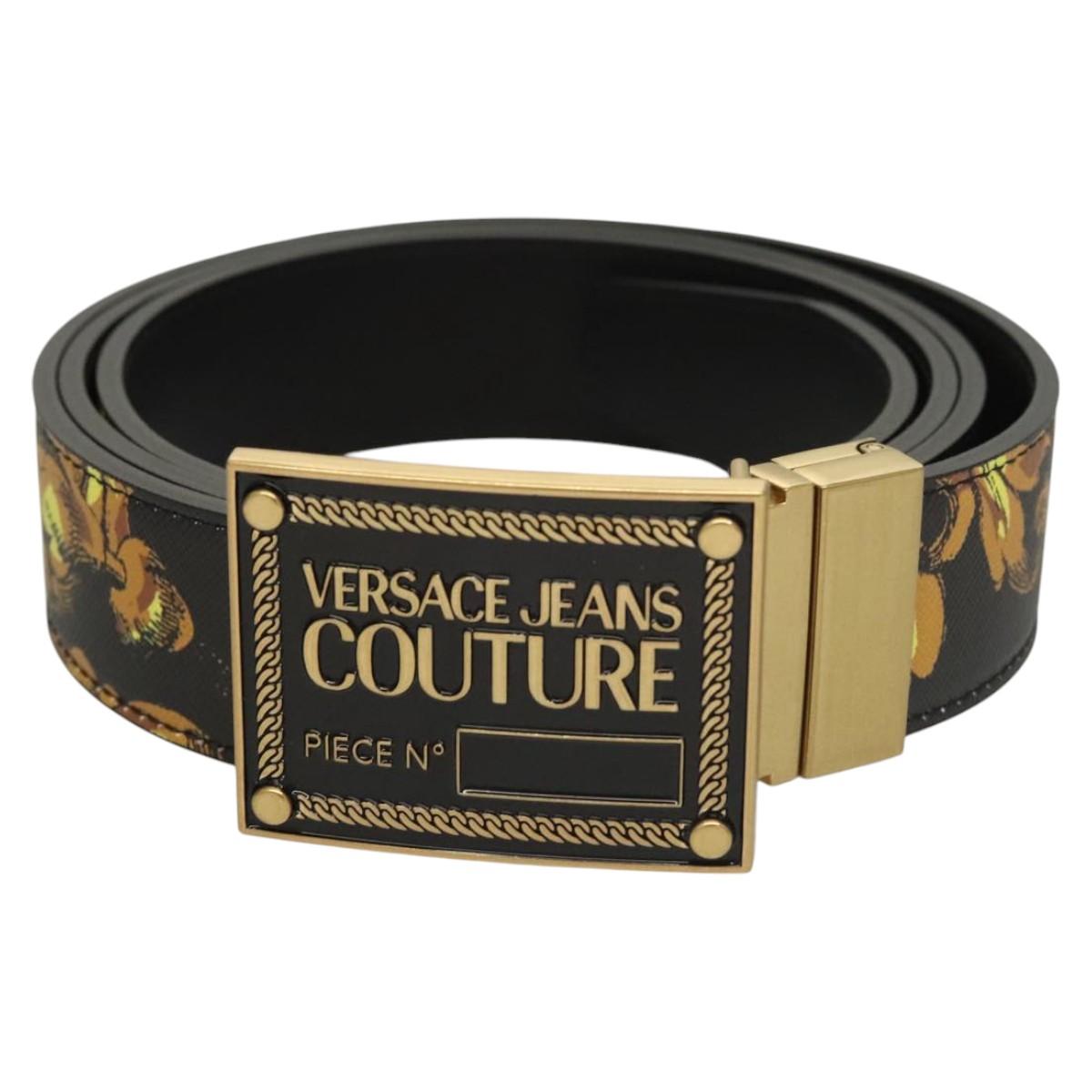 VERSACE Belt Leather 49.2"" Black Auth ac3759