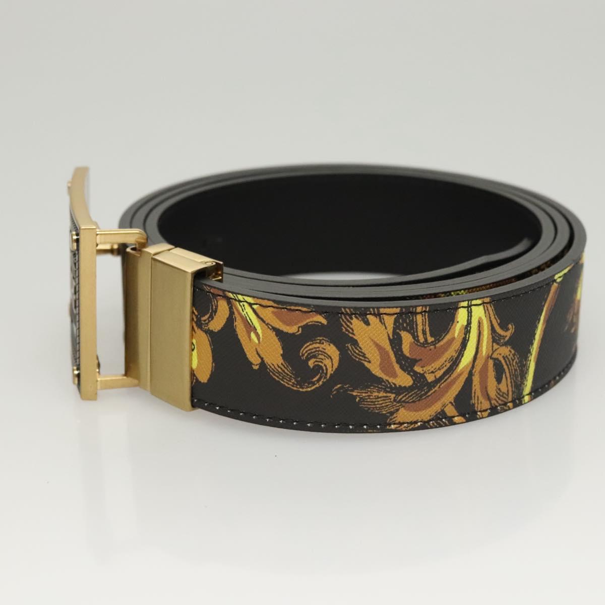VERSACE Belt Leather 49.2"" Black Auth ac3759