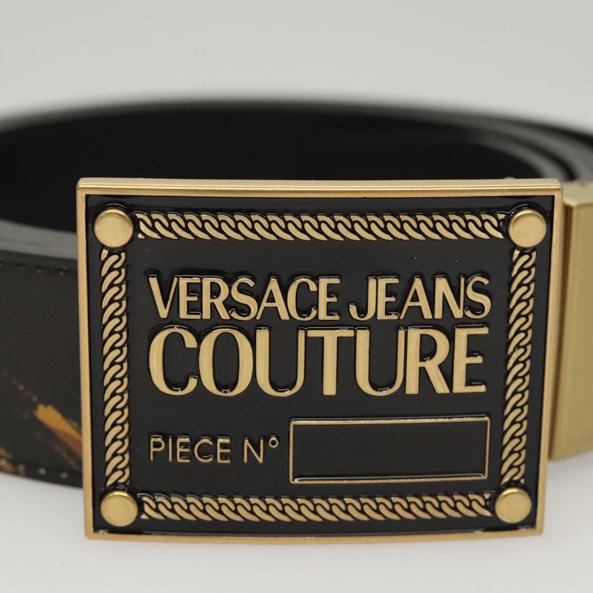 VERSACE Belt Leather 49.2"" Black Auth ac3759