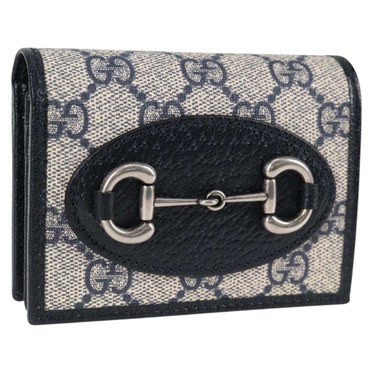 GUCCI GG Supreme Wallet PVC Silver Navy 621887 Auth ac3767M
