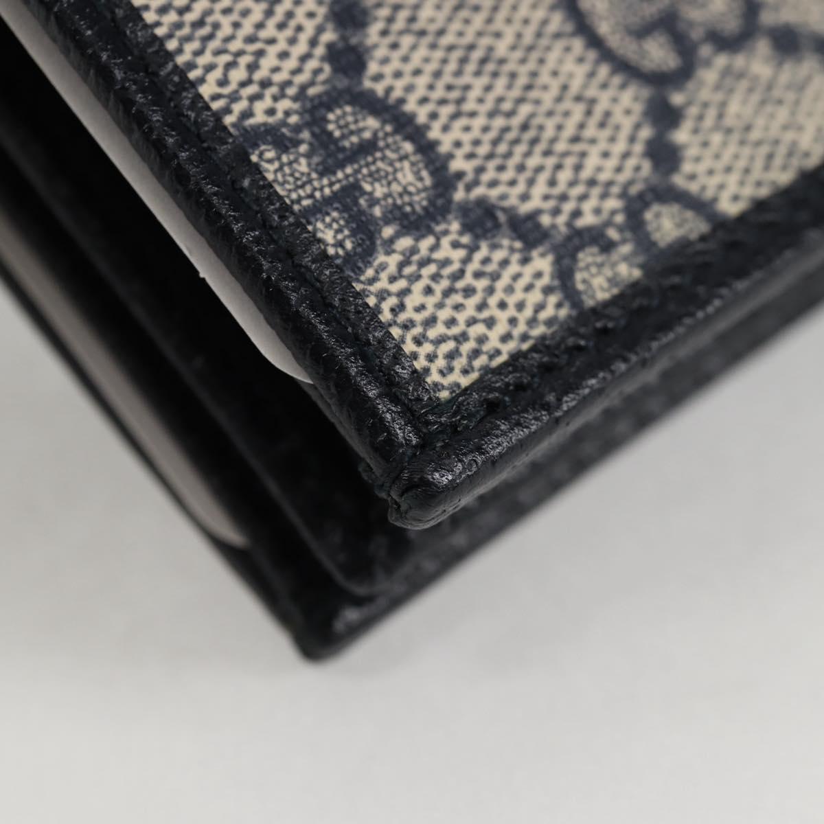 GUCCI GG Supreme Wallet PVC Silver Navy 621887 Auth ac3767M