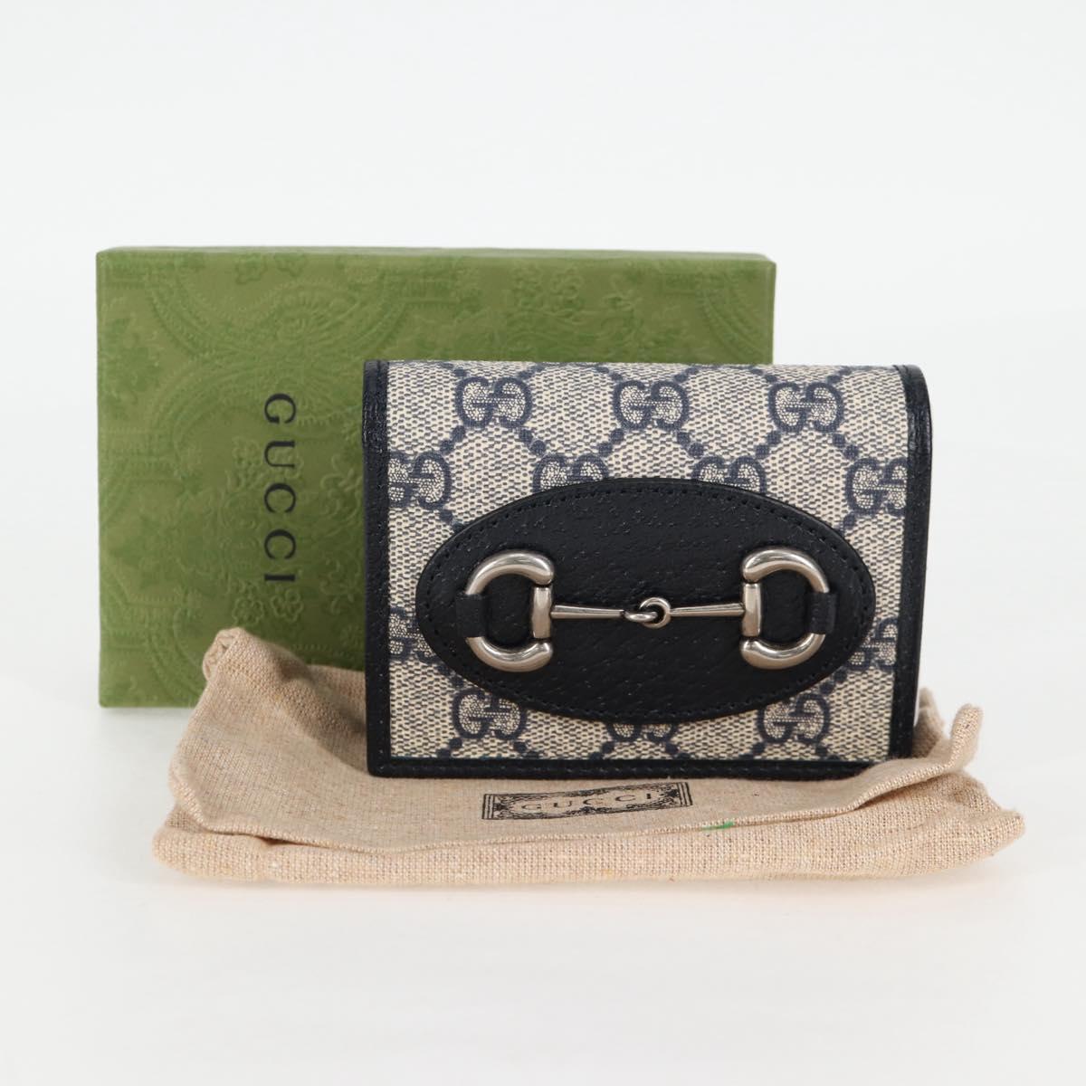 GUCCI GG Supreme Wallet PVC Silver Navy 621887 Auth ac3767M