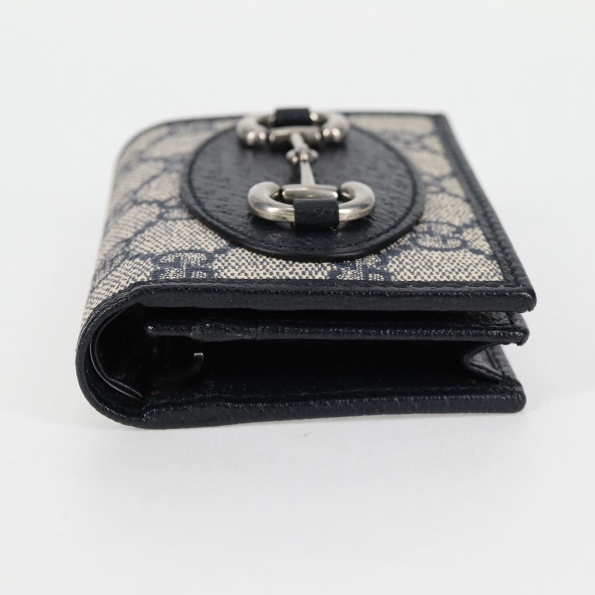 GUCCI GG Supreme Wallet PVC Silver Navy 621887 Auth ac3767M