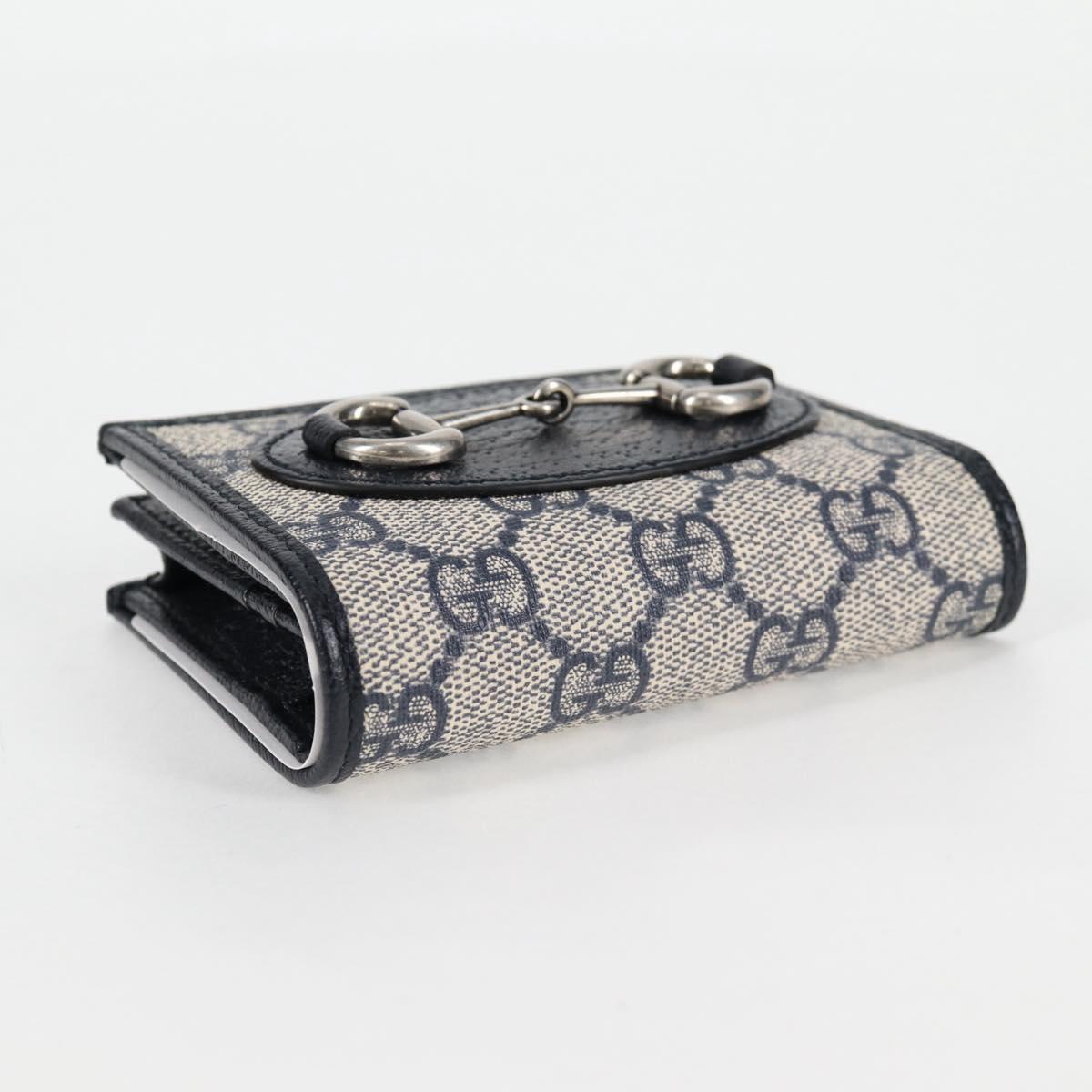 GUCCI GG Supreme Wallet PVC Silver Navy 621887 Auth ac3767M
