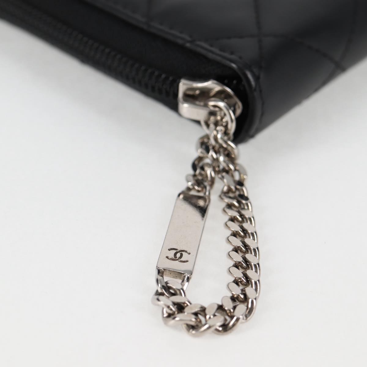 CHANEL Cambon Line Matelasse Long Wallet Calf leather Black CC Auth ac3768AM