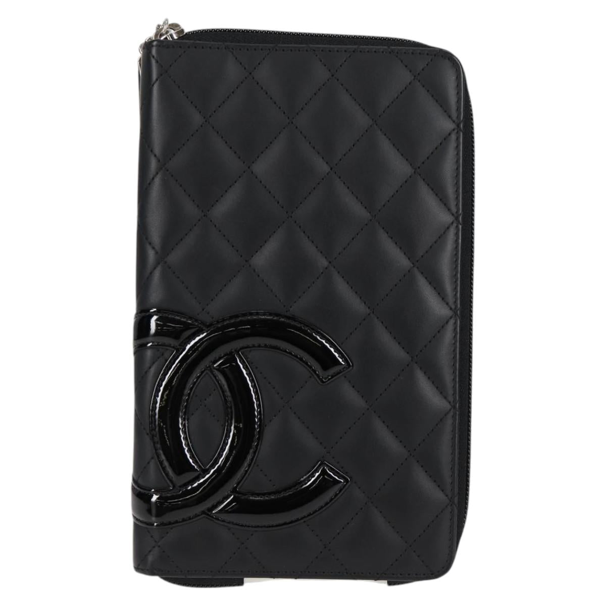 CHANEL Cambon Line Matelasse Long Wallet Calf leather Black CC Auth ac3768AM