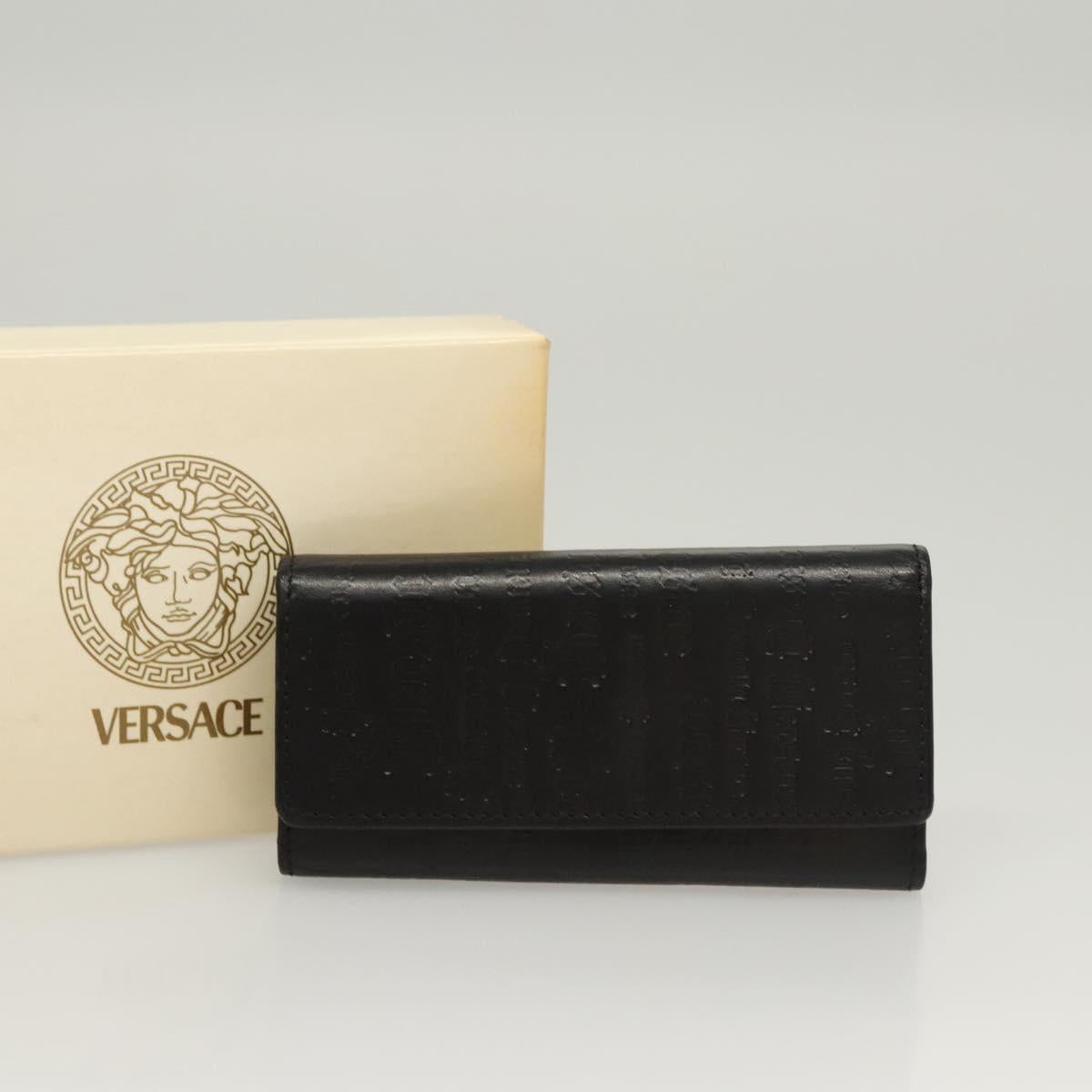 VERSACE Key Case Leather Black Auth ac3800