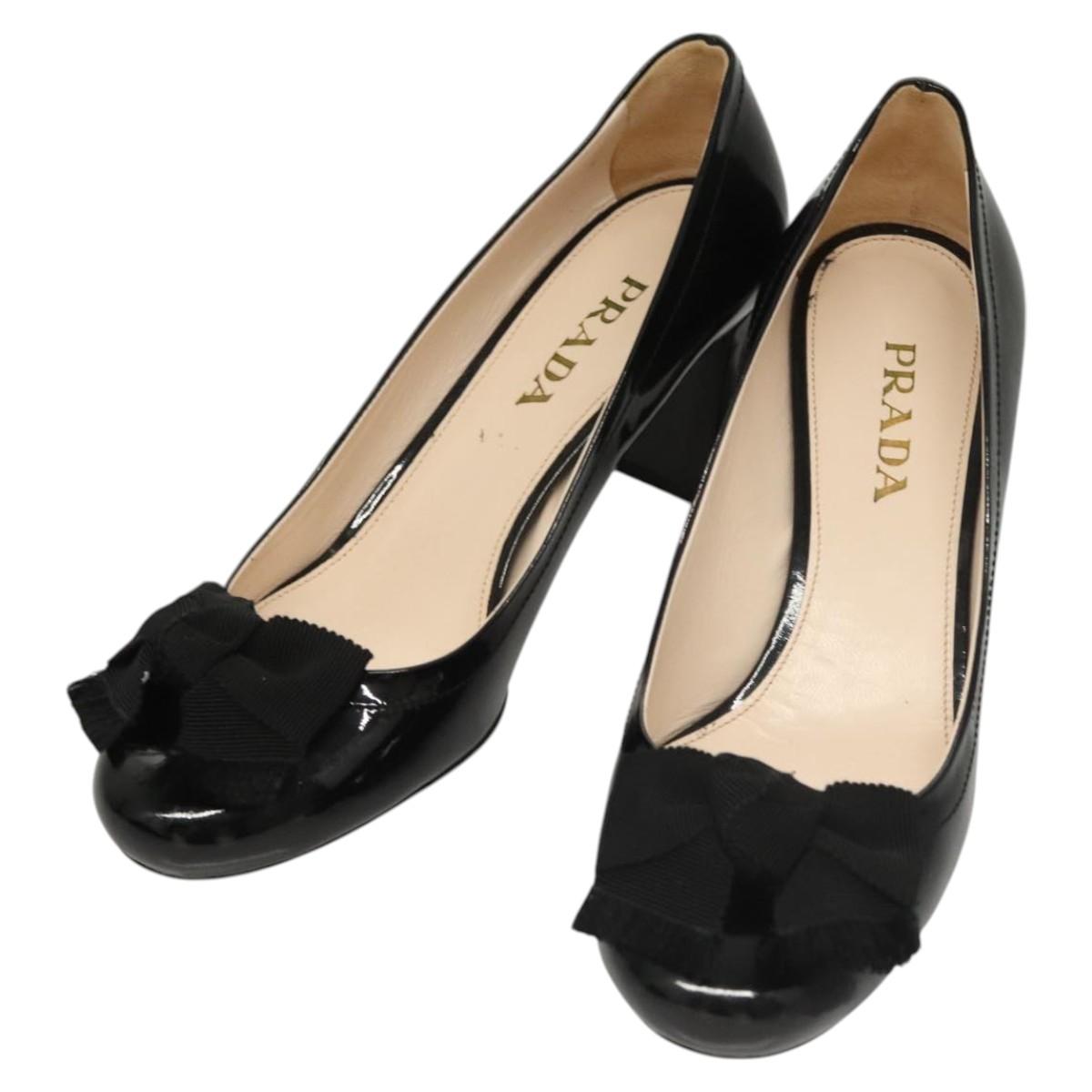 PRADA High Heels Leather 36 1/2 Black Auth ac3811